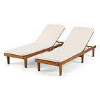 Nadine Outdoor Modern Cushioned Acacia Chaise Lounges (Set of 2) by Christopher Knight Home