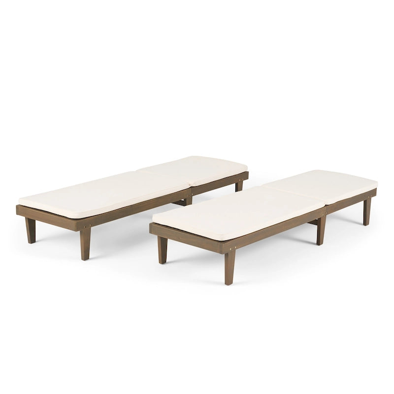 Nadine Chaise longue da esterni moderne imbottite in acacia (set da 2) di Christopher Knight Home