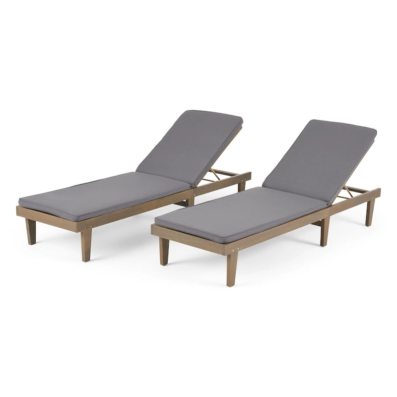 Nadine Chaise longue da esterni moderne imbottite in acacia (set da 2) di Christopher Knight Home