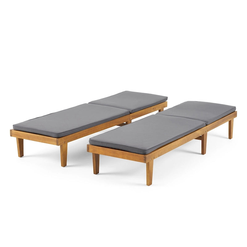 Nadine Chaise longue da esterni moderne imbottite in acacia (set da 2) di Christopher Knight Home