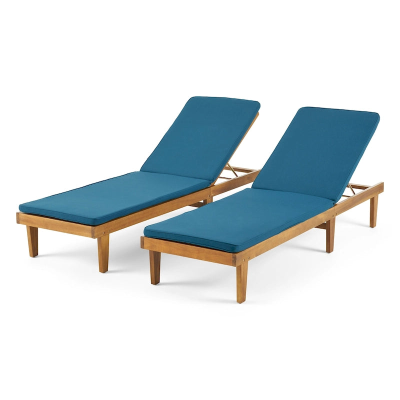 Nadine Chaise longue da esterni moderne imbottite in acacia (set da 2) di Christopher Knight Home