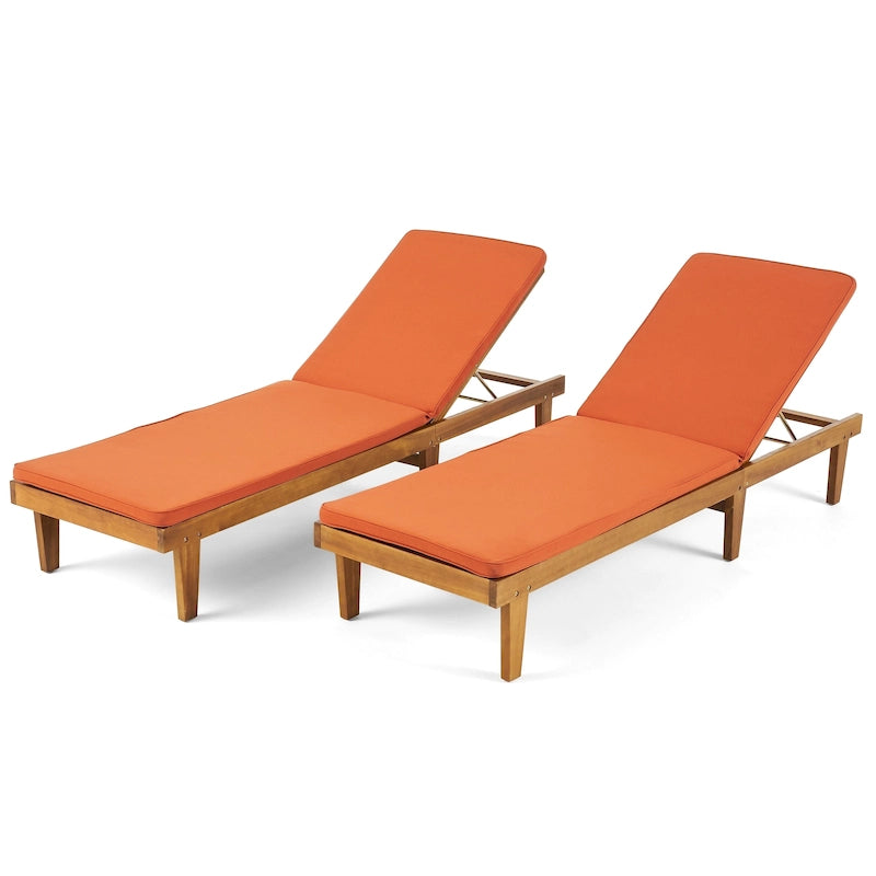 Nadine Chaise longue da esterni moderne imbottite in acacia (set da 2) di Christopher Knight Home