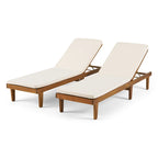 Nadine Outdoor Modern Cushioned Acacia Chaise Lounges (Set of 2) by Christopher Knight Home