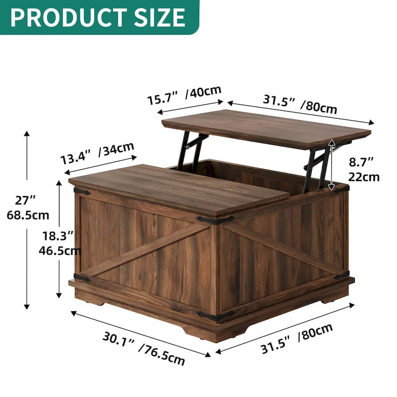 Moasis Farmhouse Lift Top Square Coffee Table with Storage