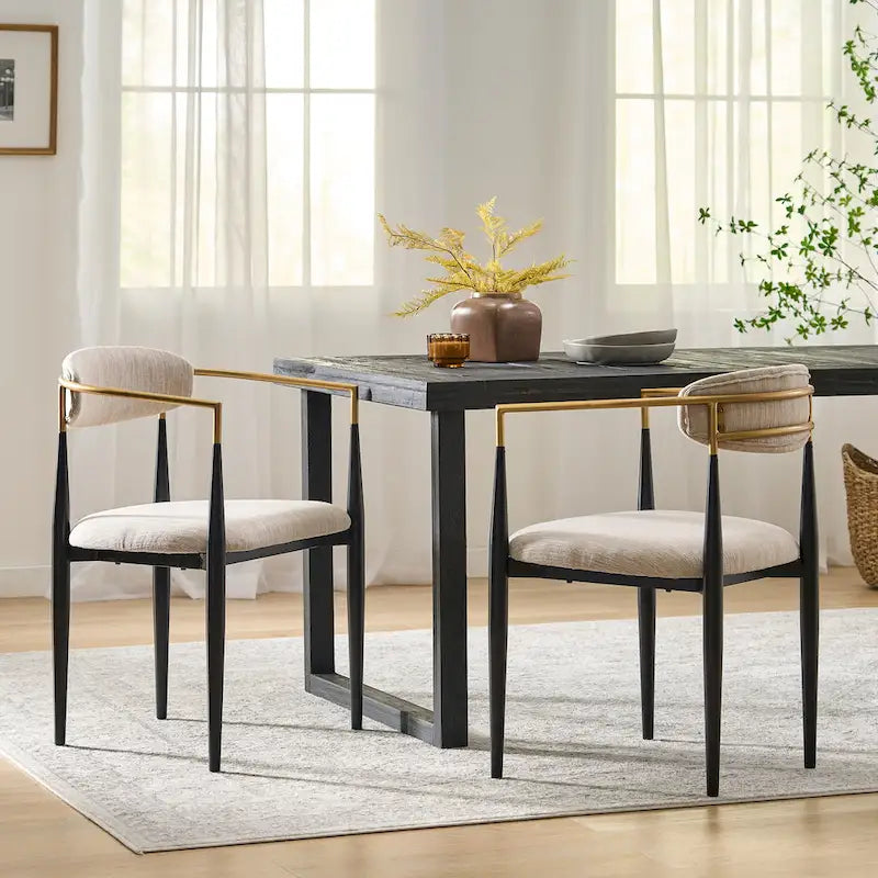 Modern Industrial Elmore Upholstered Dining Chairs (Set of 2) with Iron Frame by Christopher Knight Home