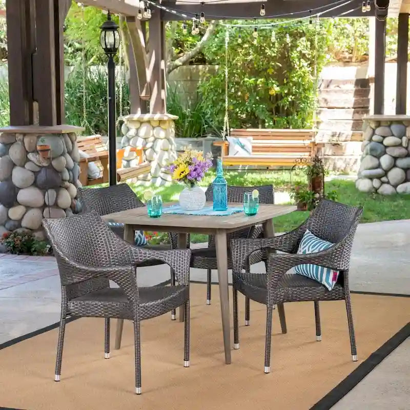 San Blas Outdoor 5 Piece Wood and Wicker Dining Set by Christopher Knight Home
