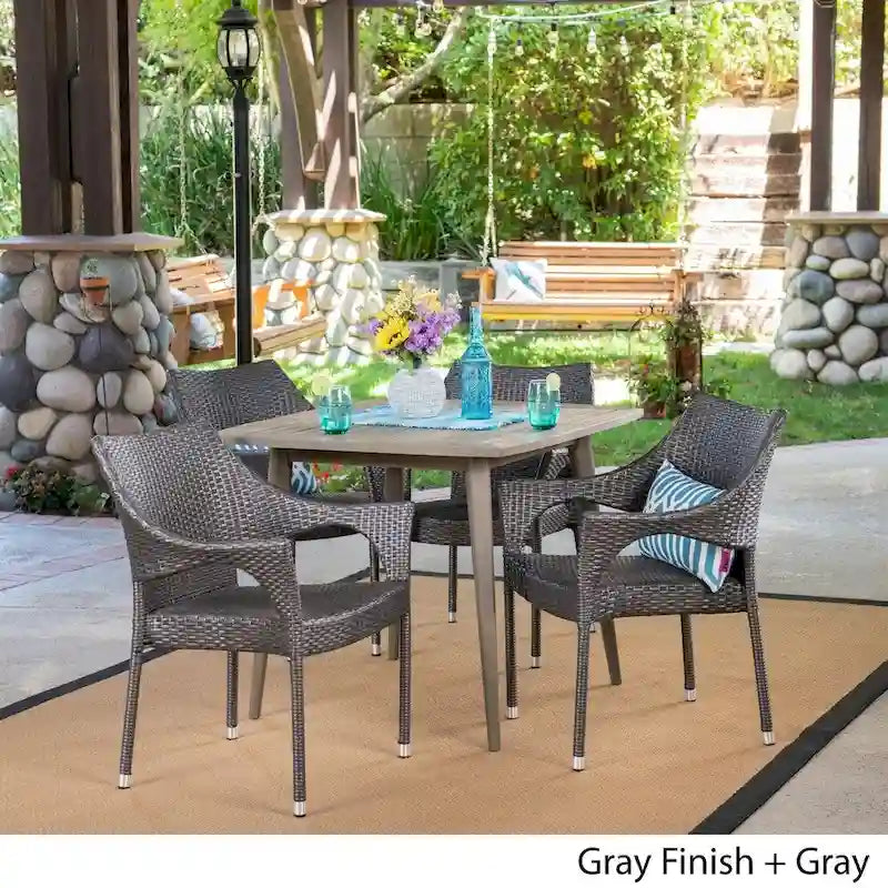 San Blas Outdoor 5 Piece Wood and Wicker Dining Set by Christopher Knight Home