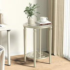 COSIEST Champagne Round Solid Wood Tempered Glass Coffee Table