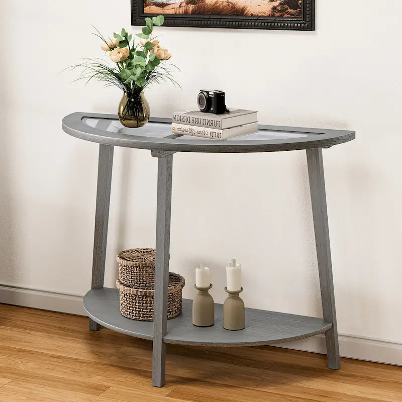 COSIEST Champagne Round Solid Wood Tempered Glass Coffee Table