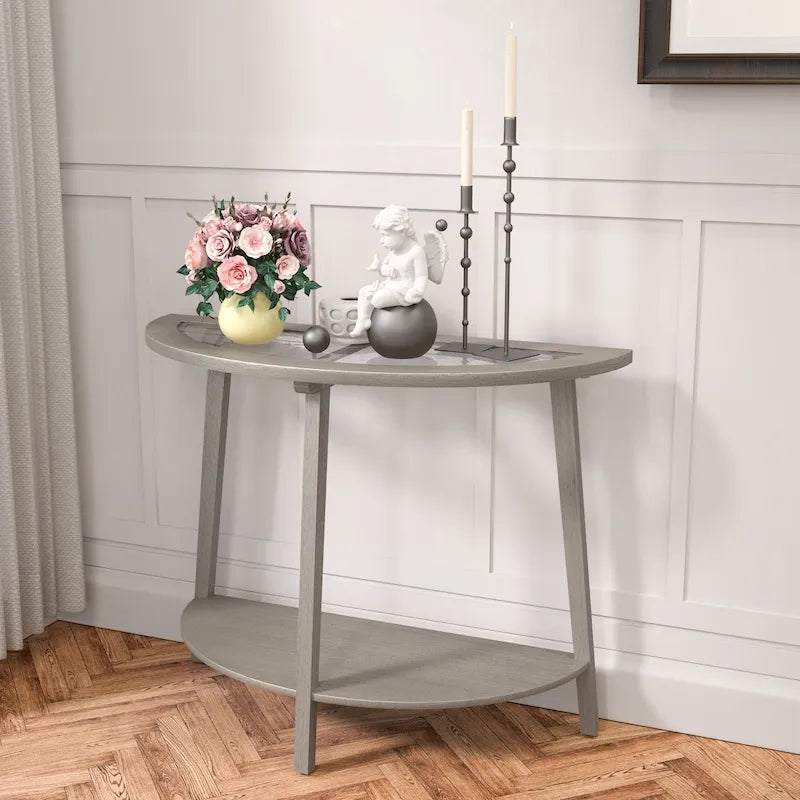 COSIEST Champagne Round Solid Wood Tempered Glass Coffee Table
