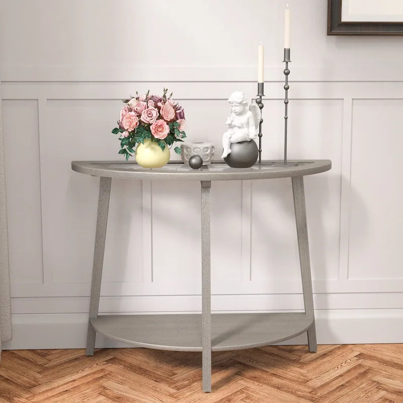 COSIEST Champagne Round Solid Wood Tempered Glass Coffee Table