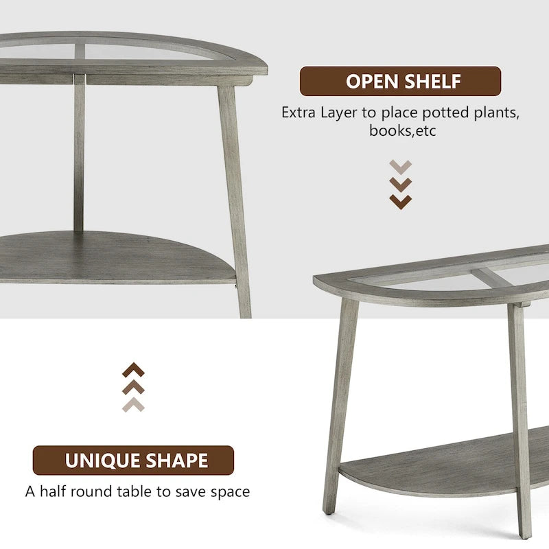 COSIEST Champagne Round Solid Wood Tempered Glass Coffee Table
