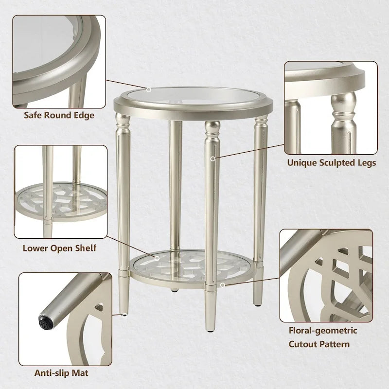 COSIEST Champagne Round Solid Wood Tempered Glass Coffee Table