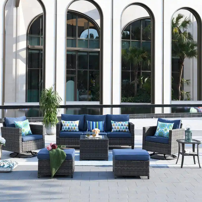 OVIOS 7-piece Patio Furniture Wicker Set with Swivel Rocking Chairs