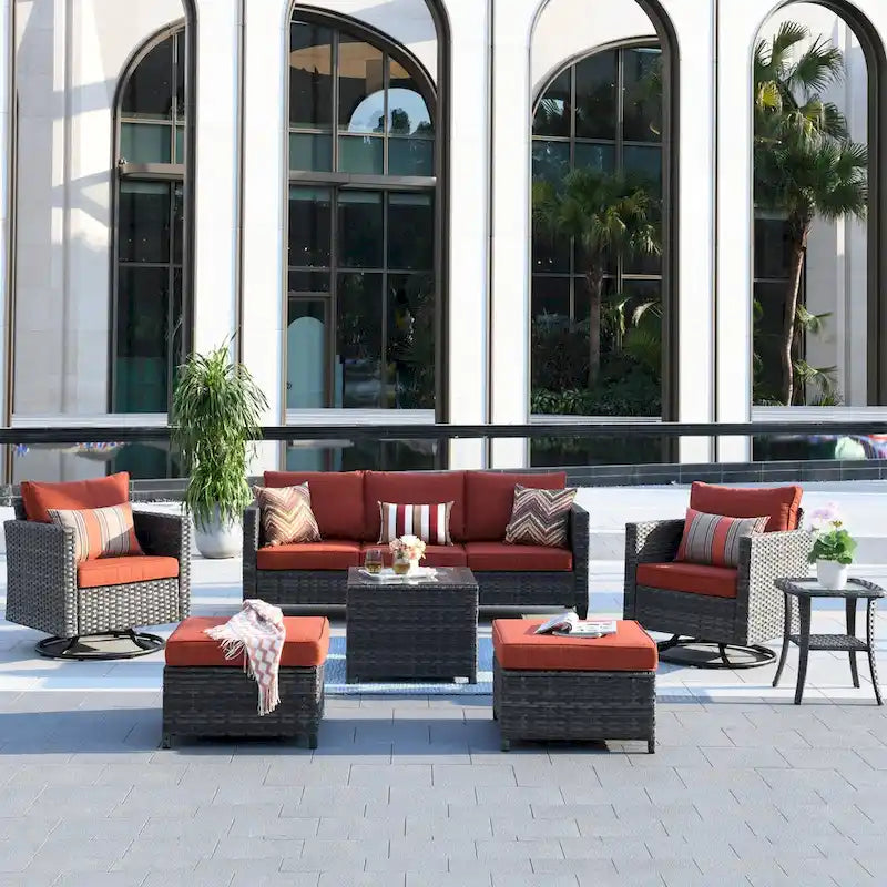 OVIOS 7-piece Patio Furniture Wicker Set with Swivel Rocking Chairs