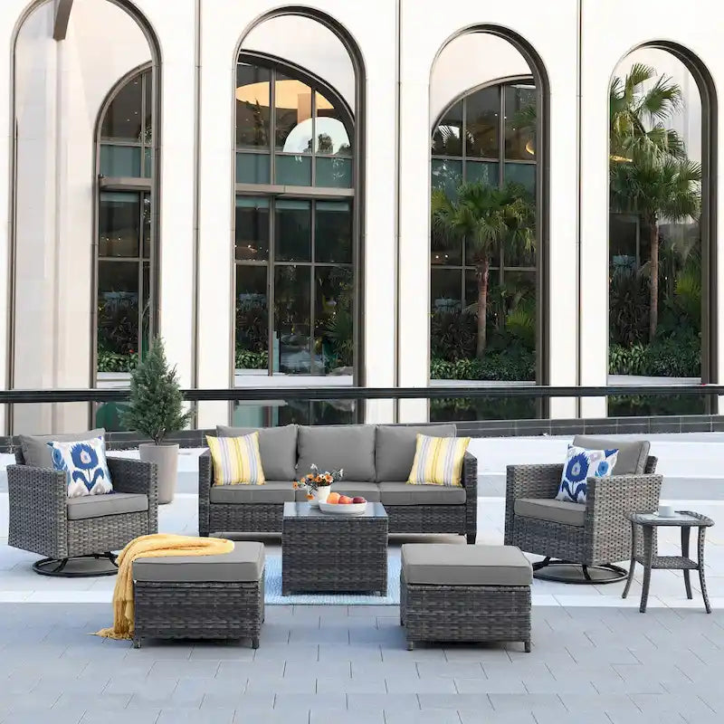 OVIOS 7-piece Patio Furniture Wicker Set with Swivel Rocking Chairs
