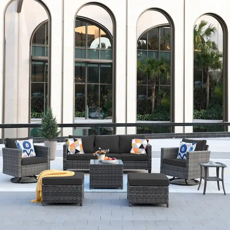 OVIOS 7-piece Patio Furniture Wicker Set with Swivel Rocking Chairs