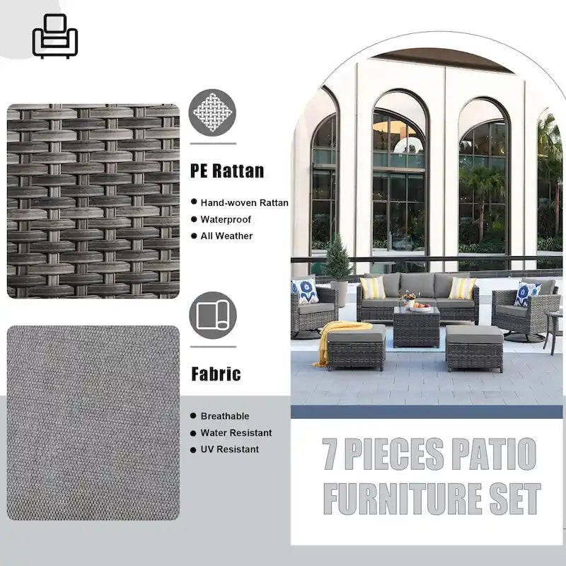 OVIOS 7-piece Patio Furniture Wicker Set with Swivel Rocking Chairs