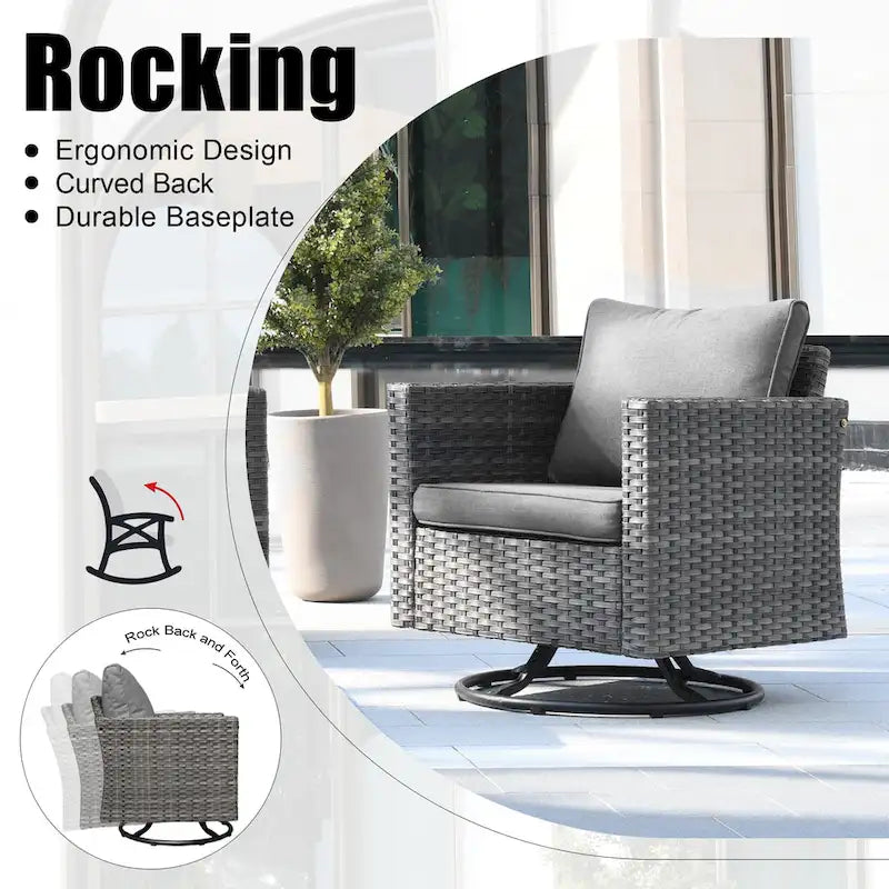 OVIOS 7-piece Patio Furniture Wicker Set with Swivel Rocking Chairs