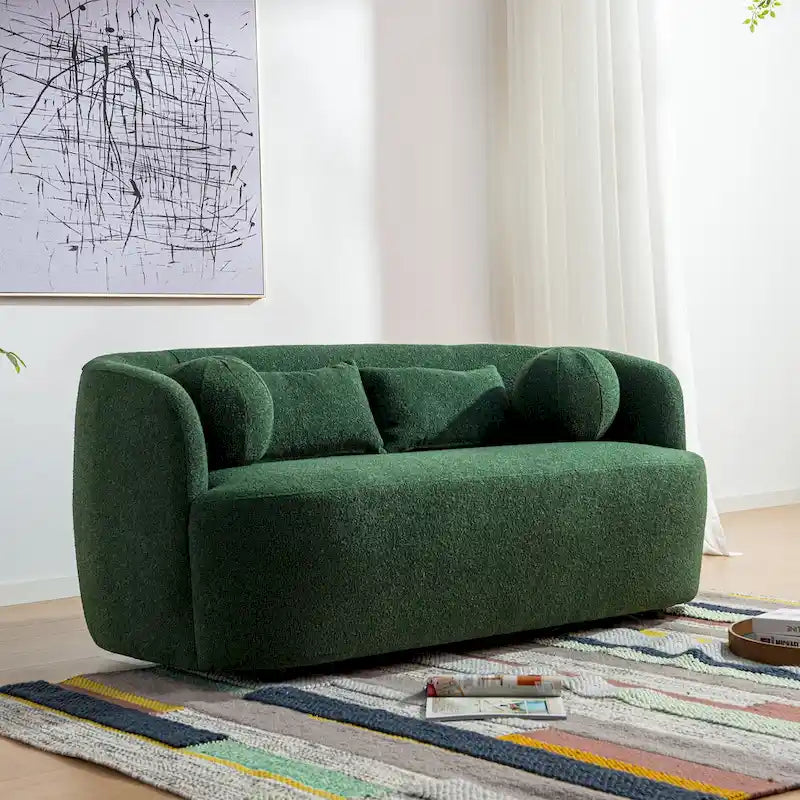 KINWELL Boucle Upholstered 2-Seats Loveseat with Pillows