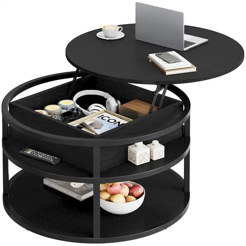 Moasis Round Lift Top Coffee Table with Hidden Storage