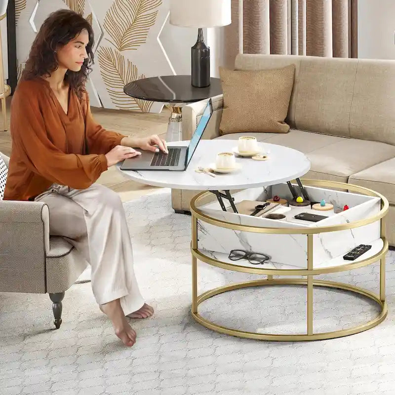 Moasis Round Lift Top Coffee Table with Hidden Storage