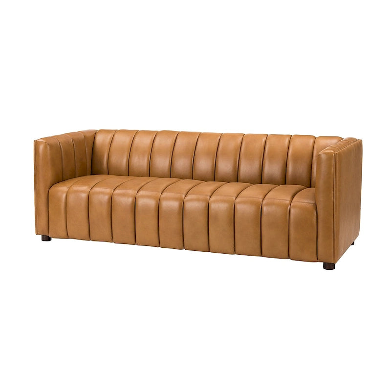 Divano curvo Olinto Modern Camel da 83 pollici in vera pelle con schienale canalizzato di HULALA HOME