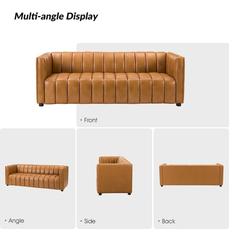 Divano curvo Olinto Modern Camel da 83 pollici in vera pelle con schienale canalizzato di HULALA HOME