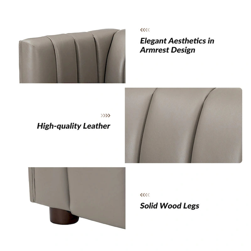 Divano curvo Olinto Modern Camel da 83 pollici in vera pelle con schienale canalizzato di HULALA HOME