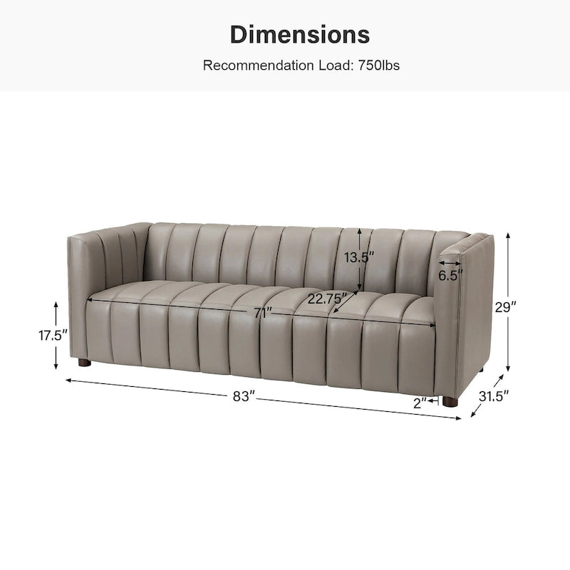 Divano curvo Olinto Modern Camel da 83 pollici in vera pelle con schienale canalizzato di HULALA HOME
