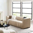 Divano curvo Olinto Modern Camel da 83 pollici in vera pelle con schienale canalizzato di HULALA HOME