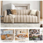 Divano curvo Olinto Modern Camel da 83 pollici in vera pelle con schienale canalizzato di HULALA HOME