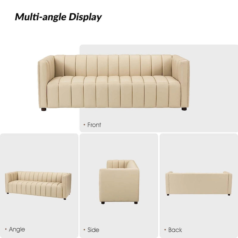 Divano curvo Olinto Modern Camel da 83 pollici in vera pelle con schienale canalizzato di HULALA HOME