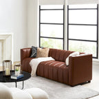 Divano curvo Olinto Modern Camel da 83 pollici in vera pelle con schienale canalizzato di HULALA HOME