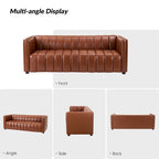 Divano curvo Olinto Modern Camel da 83 pollici in vera pelle con schienale canalizzato di HULALA HOME