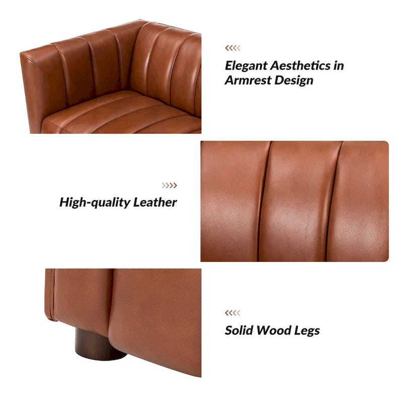 Divano curvo Olinto Modern Camel da 83 pollici in vera pelle con schienale canalizzato di HULALA HOME