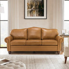 Balvino 81 Wide Transitional Genuine Leather Rolled Arm Sofa with Nailhead Trim and Removable Cushions