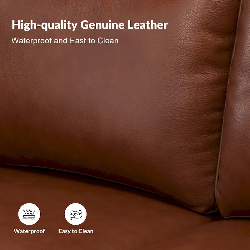 Balvino 81 Wide Transitional Genuine Leather Rolled Arm Sofa with Nailhead Trim and Removable Cushions