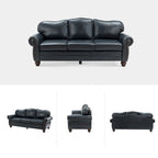 Balvino 81 Wide Transitional Genuine Leather Rolled Arm Sofa with Nailhead Trim and Removable Cushions