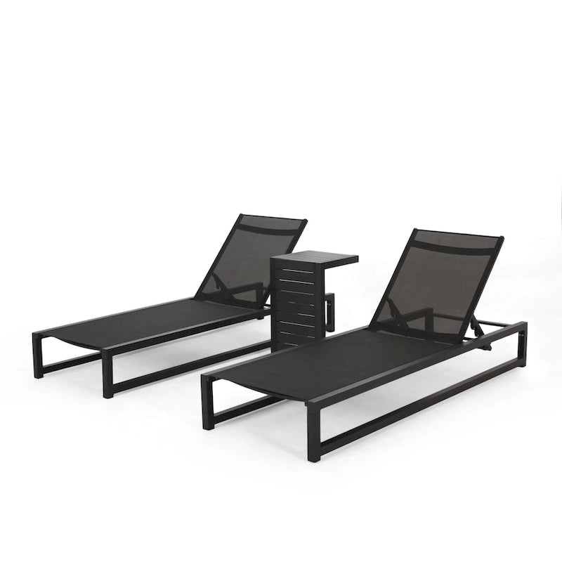 Modesta Outdoor Aluminum Chaise Lounge Set with C-Shaped End Table by Christopher Knight Home
