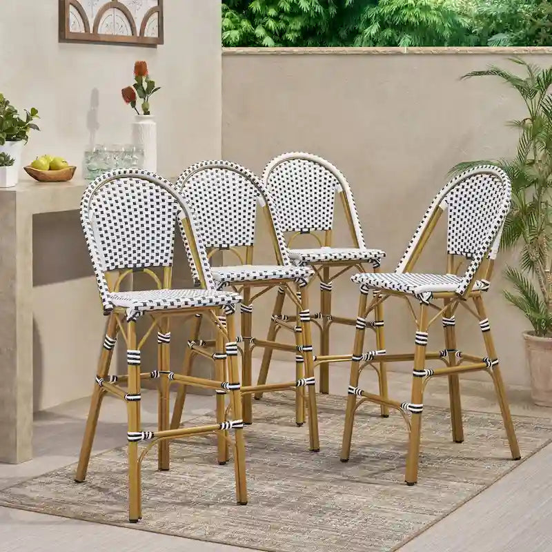 Kinner Outdoor Aluminum French Barstools (Set of 4) by Christopher Knight Home - 18.00 L x 23.75 W x 46.00 H