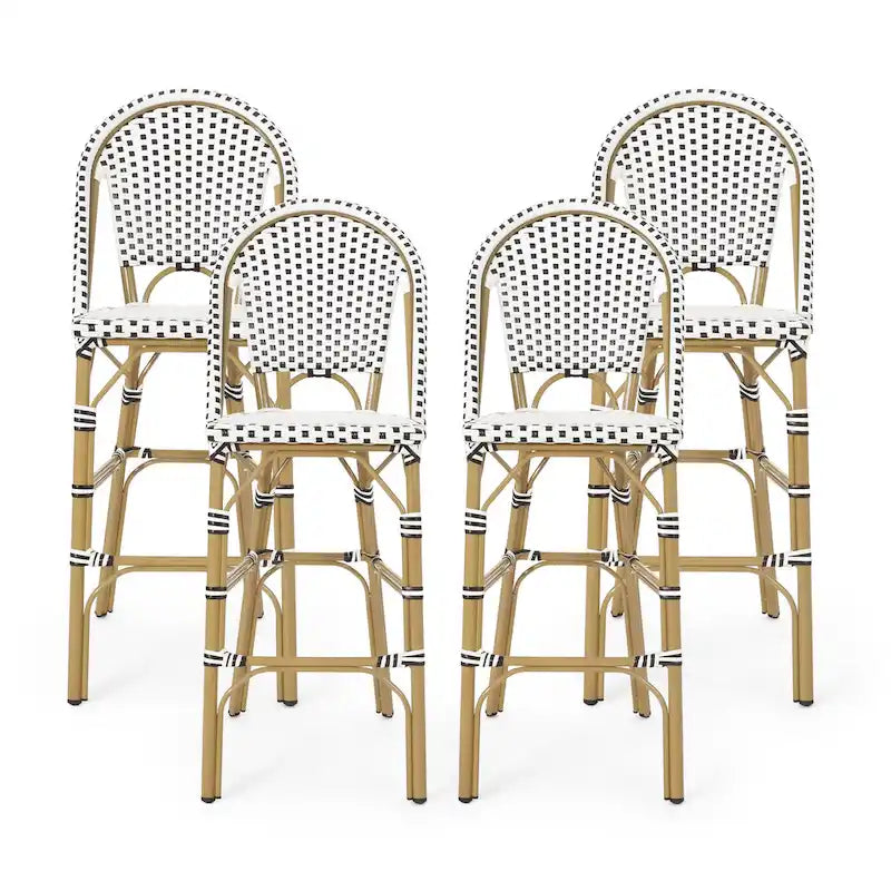 Kinner Outdoor Aluminum French Barstools (Set of 4) by Christopher Knight Home - 18.00 L x 23.75 W x 46.00 H