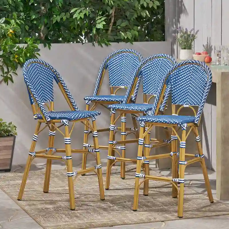 Kinner Outdoor Aluminum French Barstools (Set of 4) by Christopher Knight Home - 18.00 L x 23.75 W x 46.00 H