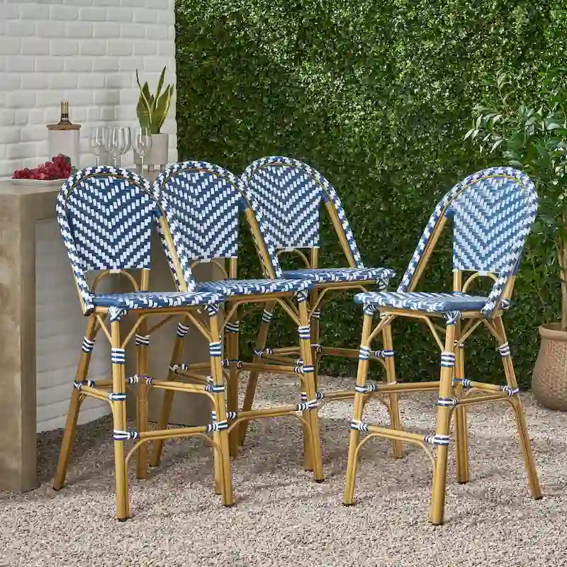 Kinner Outdoor Aluminum French Barstools (Set of 4) by Christopher Knight Home - 18.00 L x 23.75 W x 46.00 H