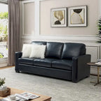 Ernando 83.46 Wide Genuine Leather Sofa with Squared Arms and Pillows