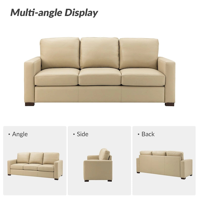 Ernando 83.46 Wide Genuine Leather Sofa with Squared Arms and Pillows