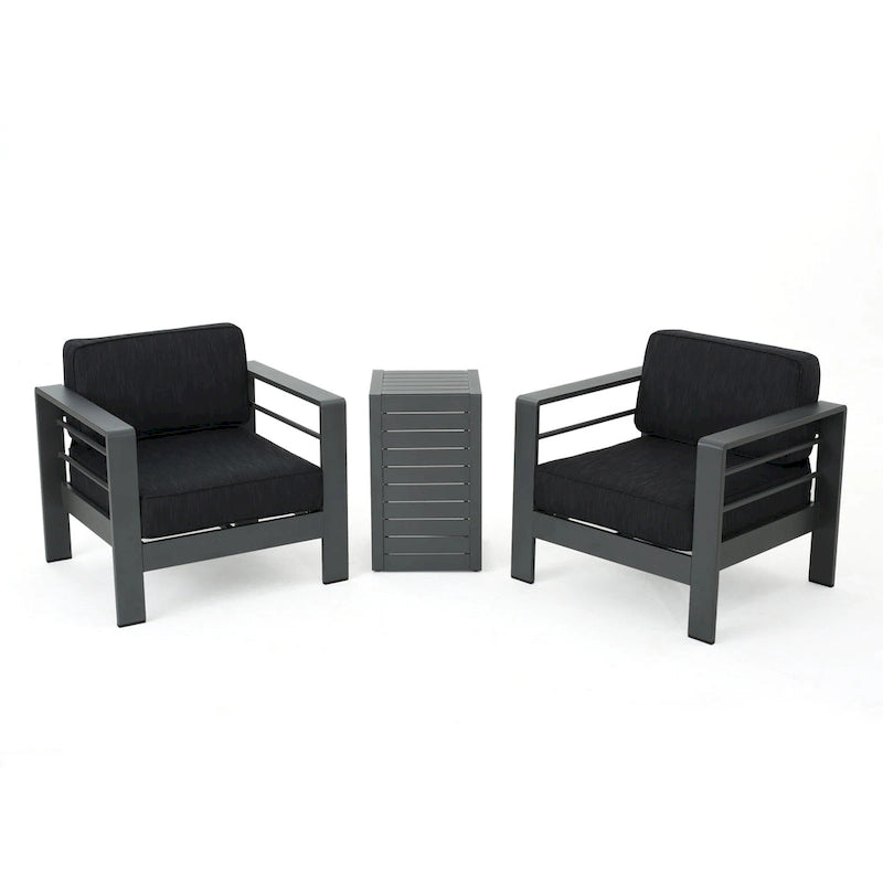 Cape Coral Outdoor Aluminum 3-piece Chat Set with Cushions by Christopher Knight Home