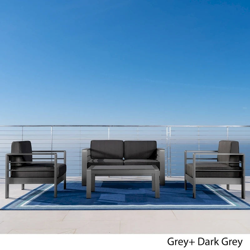 Cape Coral 4-pc. Cushioned Aluminum Chat Set by Christopher Knight Home