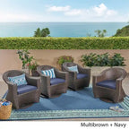Larchmont Outdoor Wicker Swivel Chairs with Cushions (Set of 4) by Christopher Knight Home