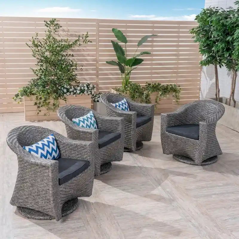 Larchmont Outdoor Wicker Swivel Chairs with Cushions (Set of 4) by Christopher Knight Home